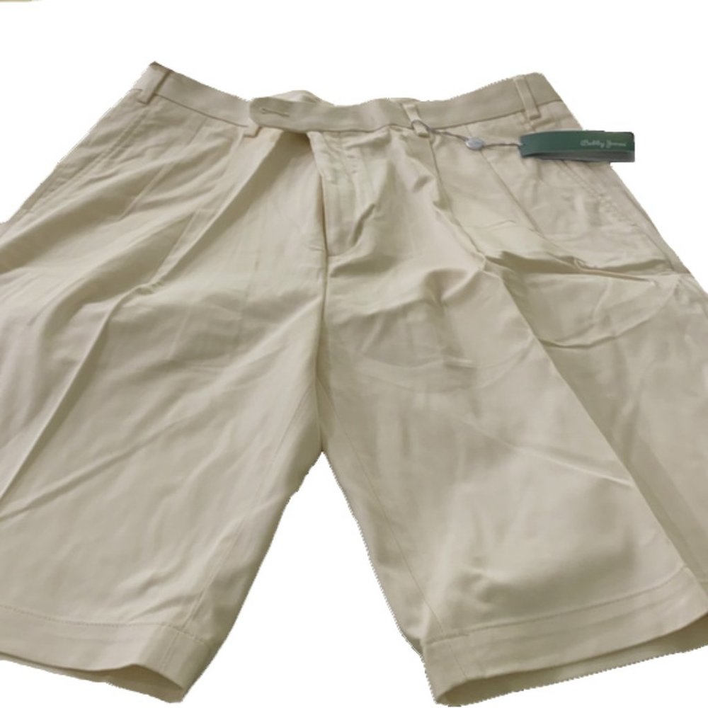 New $98 Bobby Jones Shorts! 42  Tan  Pleated Front  Cotton & Tencel  Golf Tennis